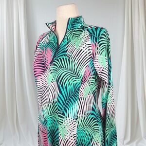 Tommy Bahama Golf‎ Dress Women's Large Palm Print Long Sleeve Quarter Zip